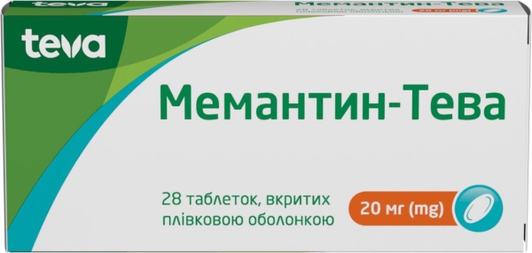 МЕМАНТИН-ТЕВА таблетки, вкриті плівковою оболонкою, по 20 мг, по 14 таблеток у блістері, по 2 блістери у картонній коробці